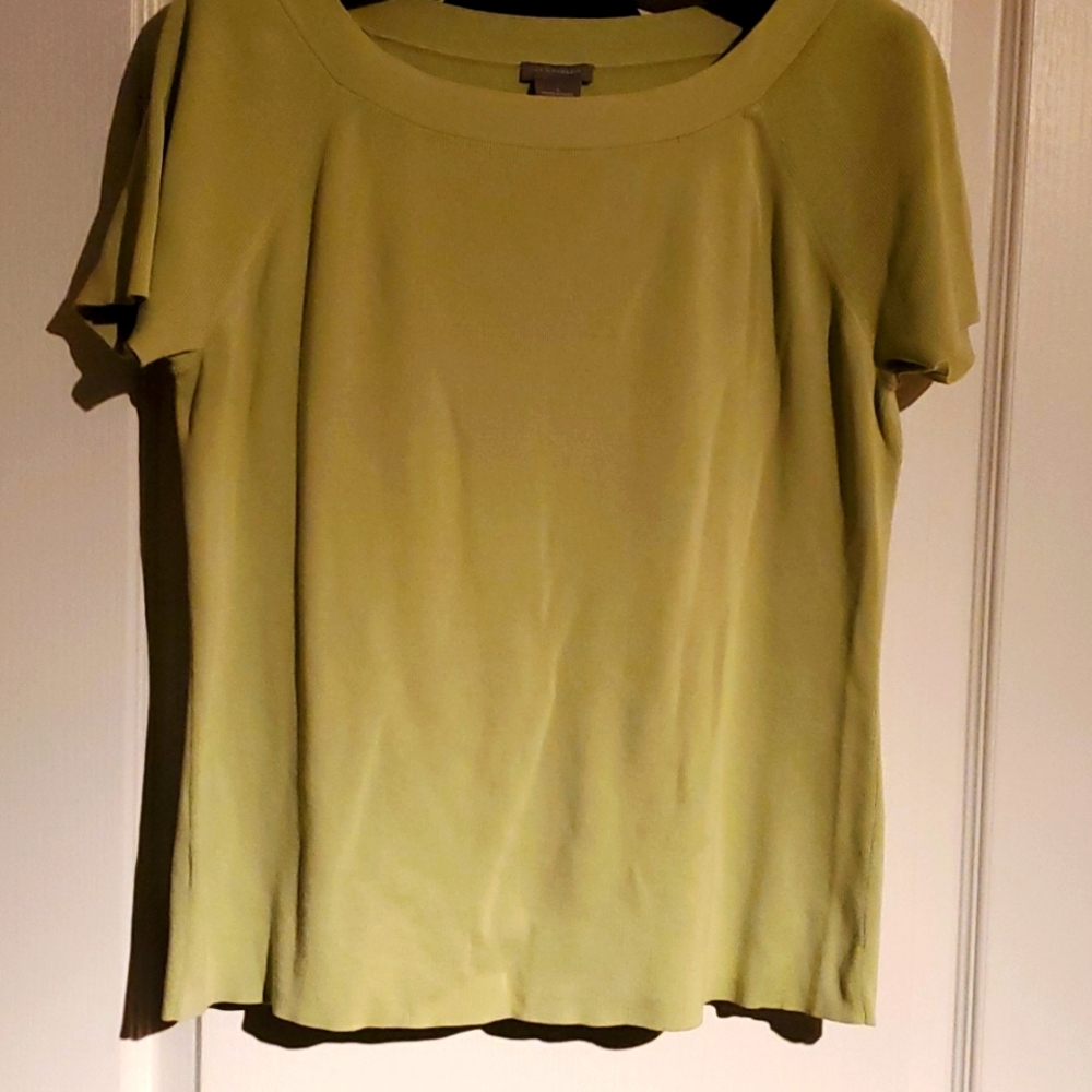 Ann Taylor knit blouse short sleeves size large in a beautiful soft apple green.